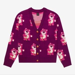 DISNEY PIXAR Toy Story Lotso Allover Print Purple Pink Cardigan 2X